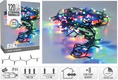 ŁAŃCUCH LED 120L MULTI ZEWNĘTRZNE9m +8funkcji