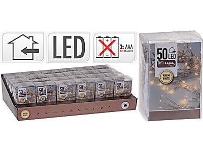 ŁAŃCUCH LED 50L WARM WHITE na baterietimer 5m 3x AA 1,5V