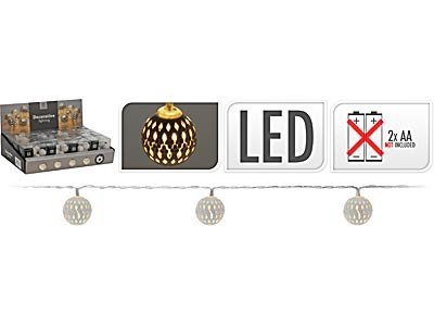 ŁAŃCUCH ŚWIETLNY N/BAT.10LED KULA 25MMbiałe 2,5cm 2xAA 1,5V