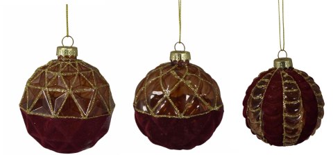 BOMBKA SZKLANA WELUROWA BURGUNDOWA MIX 3 WZORÓW DISPLAY