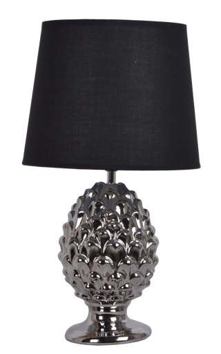 LAMPA CERAMICZNA SREBRNA Z CZARNYM ABAŻUREM