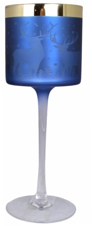 KIELICH SZKLANY NIEBIESKI Z RENIFERAMI NISKI