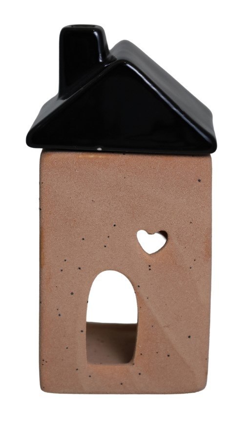 KOMINEK NA OLEJEK ZAPACHOWY CERAMICZNY DOMEK Z CZARNYM DACHEM