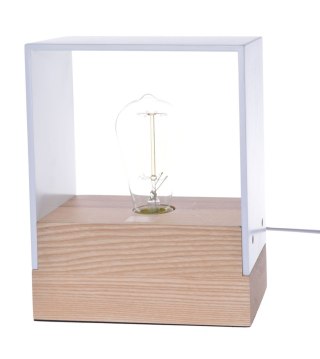LAMPA DREWNIANA BIAŁA Z ŻARÓWKĄ