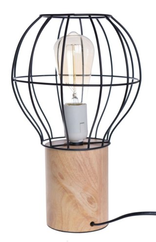LAMPA METALOWA CZARNA NA DREWNIANEJ PODSTAWIE