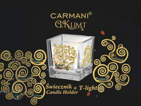 Świecznik szklany + tealight - G. Klimt, Drzewo życia (CARMANI)