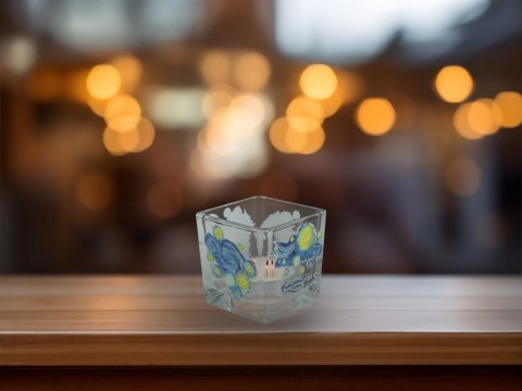 Świecznik szklany + tealight - V. van Gogh, Gwiaździsta Noc (CARMANI)