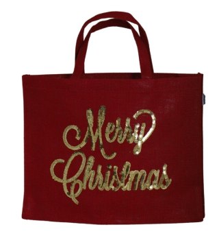 TORBA JUTOWA CZERWONA "MERRY CHRISTMAS"