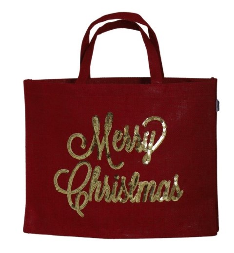 TORBA JUTOWA CZERWONA "MERRY CHRISTMAS"
