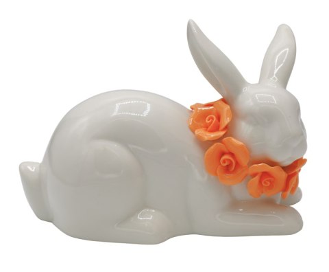 KRÓLICZEK CERAMICZNY LEŻĄCY BIAŁY Z MORELOWYMI KWIATUSZKAMI DUŻY KRÓLICZEK CERAMICZNY LEŻĄCY BIAŁY Z MORELOWYMI KWIATUSZKAMI DUŻY