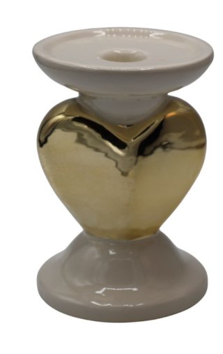 ŚWIECZNIK CERAMICZNY Z ZŁOTYM SERDUSZKIEM MAŁY