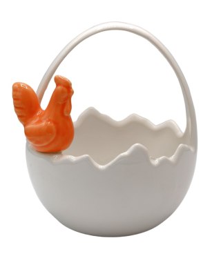 KOSZYCZEK CERAMICZNY BIAŁY Z MORELOWĄ KURKĄ
