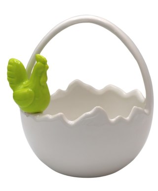 KOSZYCZEK CERAMICZNY BIAŁY Z ZIELONĄ KURKĄ
