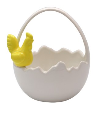 KOSZYCZEK CERAMICZNY BIAŁY Z ŻÓŁTĄ KURKĄ