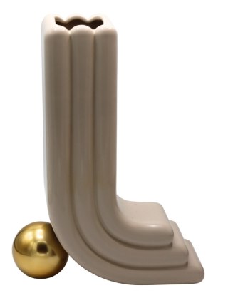 WAZON CERAMICZNY BEŻOWO-ZŁOTY Z KULĄ