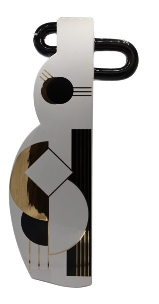 WAZON CERAMICZNY BIAŁO-CZARNO-ZŁOTY