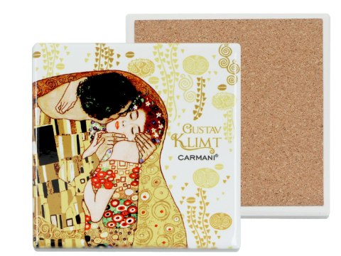 Podkładka ceramiczna, kwadratowa - G. Klimt, Pocałunek (jasne tło) (CARMANI)