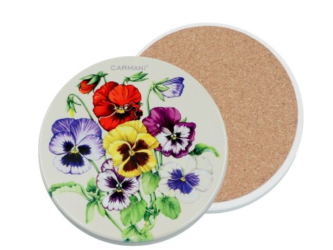 Podkładka ceramiczna, okrągła -Kwiaty, bratki (CARMANI)
