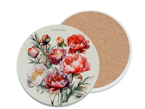 Podkładka ceramiczna, okrągła - Kwiaty, piwonie (CARMANI)