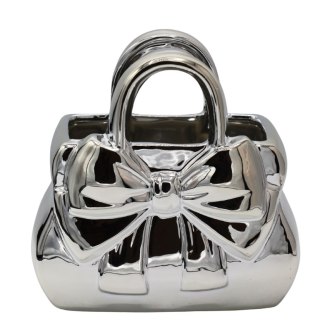 WAZON CERAMICZNY TOREBKA SREBRNA Z KOKARDĄ