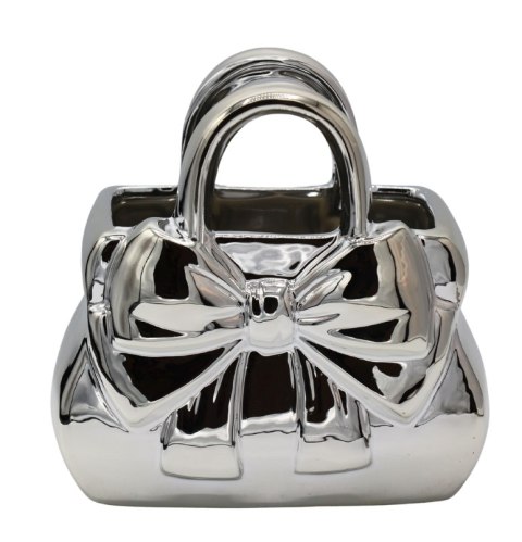 WAZON CERAMICZNY TOREBKA SREBRNA Z KOKARDĄ