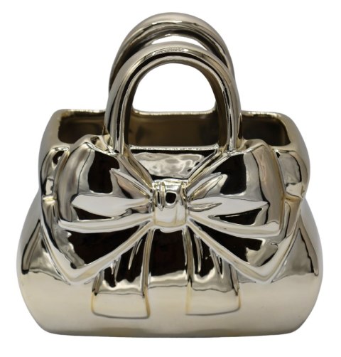 WAZON CERAMICZNY TOREBKA ZŁOTA Z KOKARDĄ