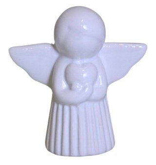ANIOŁ CERAMICZNY BIAŁY Z SERCEM MAŁY