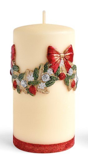 Świeca GIRLANDA Aplikacja walec mały 7xh10cm kremowa