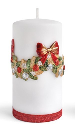 Świeca GIRLANDA Aplikacja walec średni 7xh14cm biała parafinowa