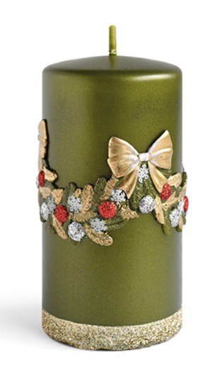 Świeca GIRLANDA Aplikacja walec średni 7xh14cm zielona parafinowa