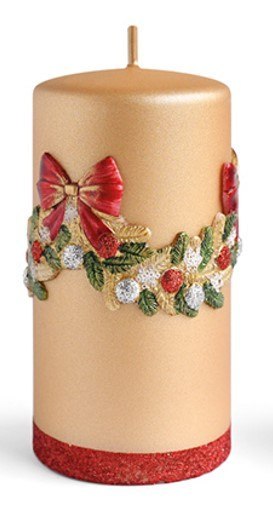 Świeca GIRLANDA Aplikacja walec średni 7xh14cm złota parafinowa