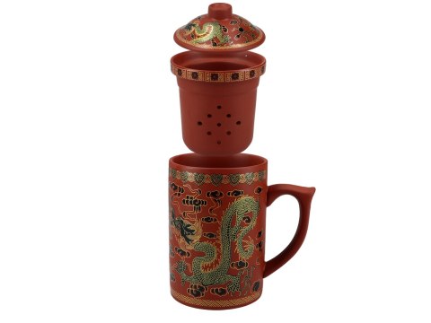Kubek ceramiczny z sitkiem i przykrywką, zmieniający kolor. Kubek ceramiczny z sitkiem i przykrywką, zmieniający kolor.