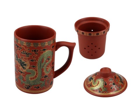 Kubek ceramiczny z sitkiem i przykrywką, zmieniający kolor. Kubek ceramiczny z sitkiem i przykrywką, zmieniający kolor.