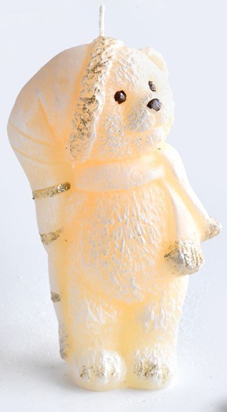 Świeca MIŚ W CZAPCE figurka 11cm parafinowa kremowa