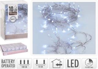 ŁAŃCUCH LED 10L BIAŁE 1M WEWNĘTRZNE NABATERIE TIMER 3xAA 1,5V