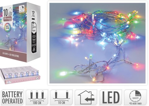 ŁAŃCUCH LED 10L MULTI 1M WEWNĘTRZNE TIMER NA BATERIE