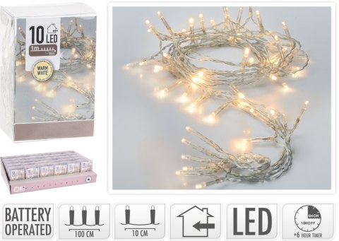 ŁAŃCUCH LED 10L WEWNĘTRZNE 1M TIMER NA BATERIE 2xAA 1,5V
