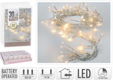 ŁAŃCUCH LED 30L WEWNĘTRZNE 3M TIMER3xAA 1,5V NA BATERIE