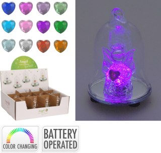 DZWONEK SZKLANY 8CM LED I ANIOŁ NA BATERIE