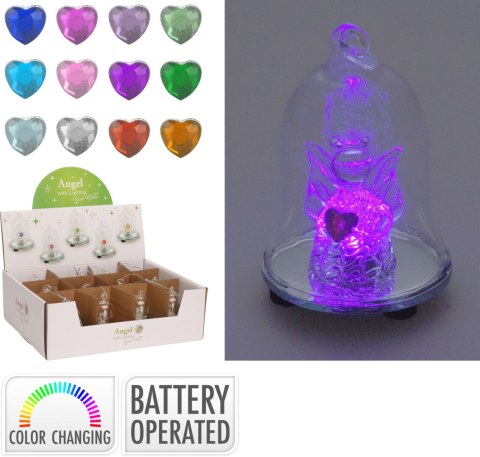 DZWONEK SZKLANY 8CM LED I ANIOŁ NA BATERIE