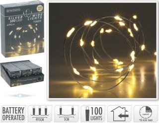 ŁAŃCUCH LED 100L CIEPŁA BIEL WEWNĘTRZNE495CM TIMER NA BATERIE