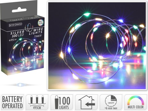 ŁAŃCUCH LED 100L MULTI WEWNĘTRZNE 495CMTIMER NA BATERIE