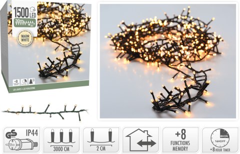 ŁAŃCUCH LED 1500L WW ZEWNĘTRZNE 3000CM TIMER+8FUNKCJI