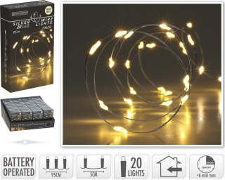 ŁAŃCUCH LED 20L CIEPŁA BIEL WEWNĘTRZNE95CM TIMER NA BATERIE