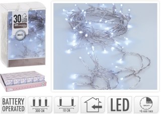 ŁAŃCUCH LED 30L BIAŁE 3M WEWNĘTRZNE3xAA 1,5V NA BATERIE TIMER