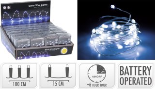 ŁAŃCUCH LED 66LED BIAŁE 1M TIMER NA BATERIE
