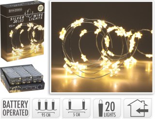 ŁAŃCUCH LED GWIAZDKA 20L CIEPŁY BIAŁY WENĘTRZNE 95CM NA BATERIE