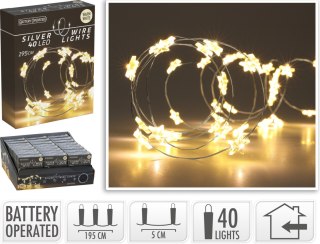 ŁAŃCUCH LED GWIAZDKA 40 CIEPŁY BIAŁY WEWNĘTRZNY 195CM NA BATERIE