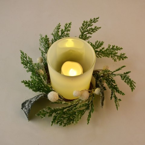 SANTA LILA Świecznik ozdobny 7x8cm z dekoracją wkład Led