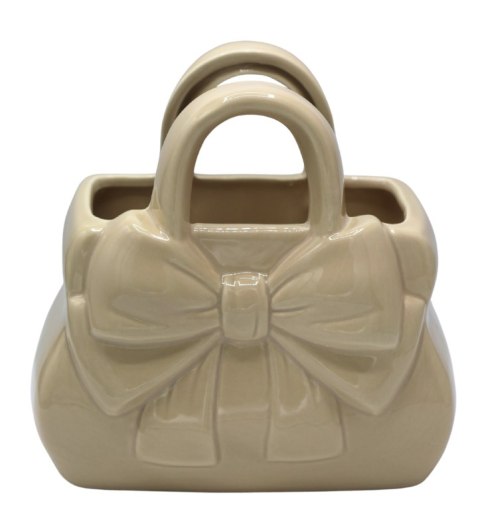 WAZON CERAMICZNY TOREBKA BEŻOWA Z KOKARDĄ